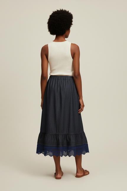 Jupe Jean Rétro Dentelle Plissée