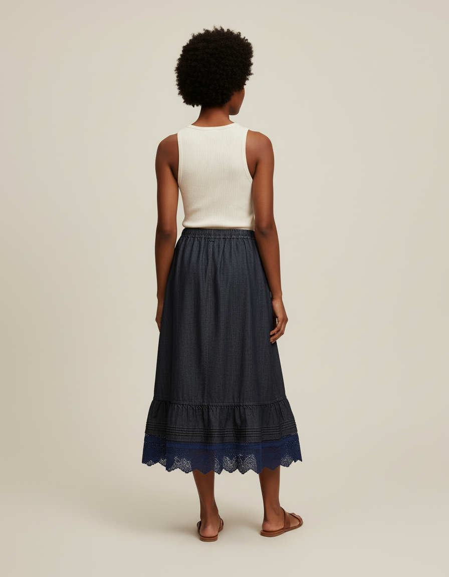 Jupe Jean Rétro Dentelle Plissée