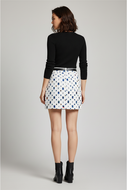 Jupe Jean Blanc Motif Coloré Chic