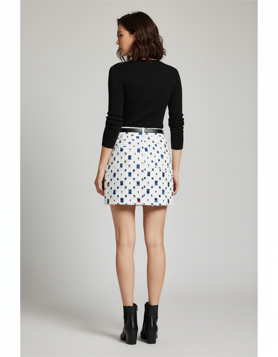 Jupe Jean Blanc Motif Coloré Chic