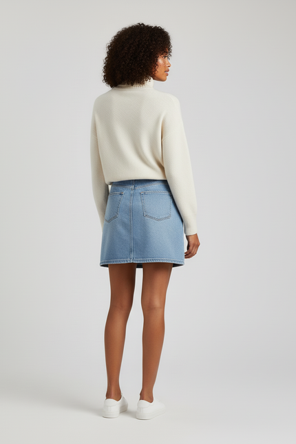 Jupe Jean Bleu Clair Coupe Trapèze Décontractée