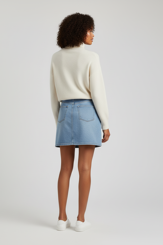 Jupe Jean Bleu Clair Coupe Trapèze Décontractée