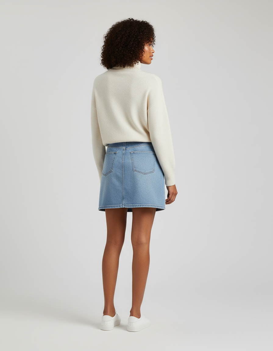 Jupe Jean Bleu Clair Coupe Trapèze Décontractée