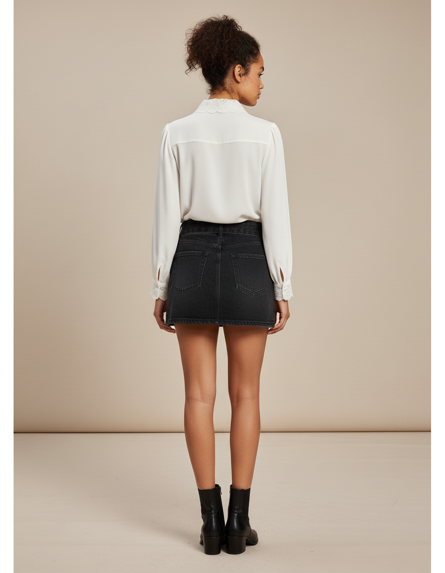 Jupe Jean Noire Ceinturée Mini Chic