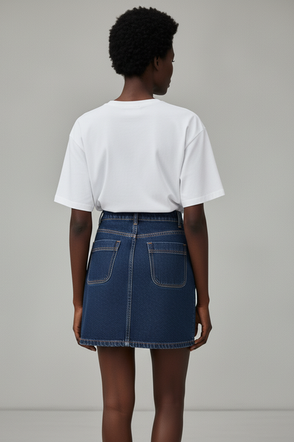 Jupe Jean Trapèze Boutonnée Décontractée