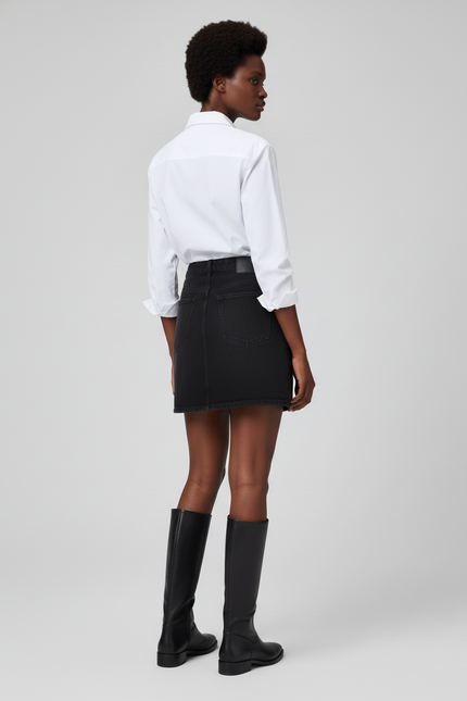 Jupe Jean Noire Taille Haute Décontractée