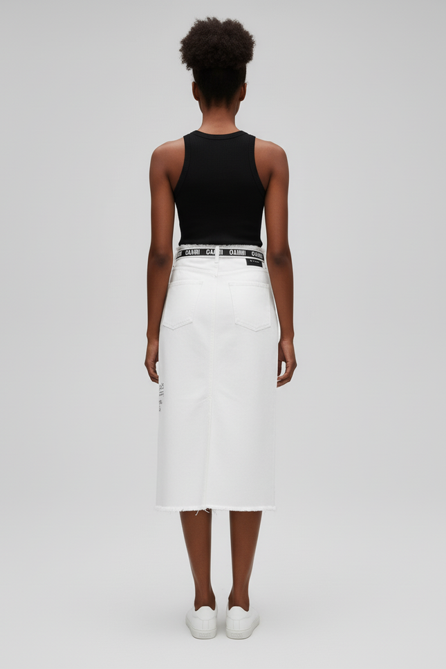 Jupe Jean Blanche Déchirée Décontractée