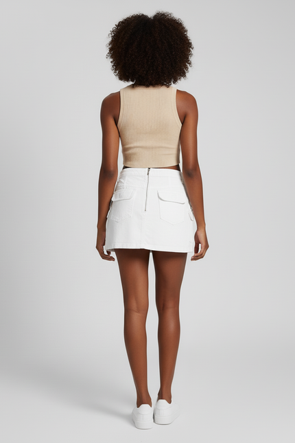Jupe Jean Blanche Cargo Chic