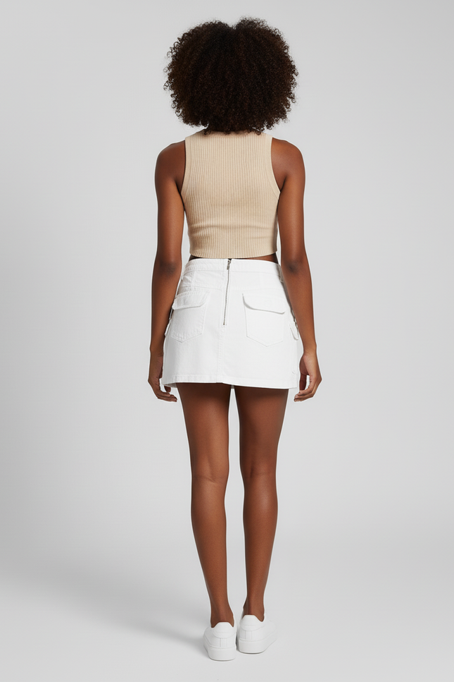 Jupe Jean Blanche Cargo Chic
