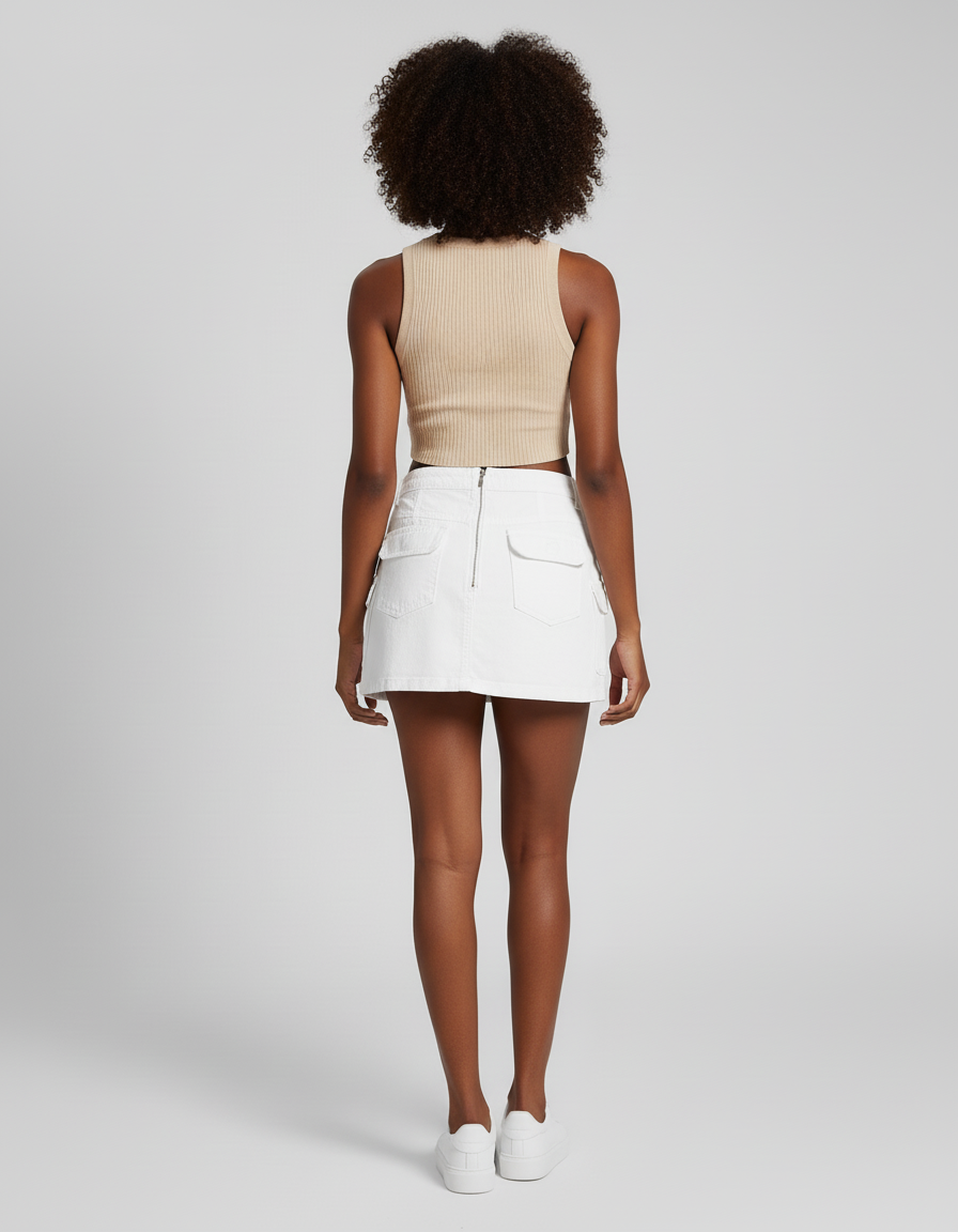 Jupe Jean Blanche Cargo Chic