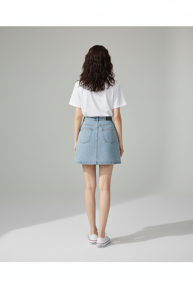 Jupe Jean Bleu Clair Taille Haute Décontractée Relax