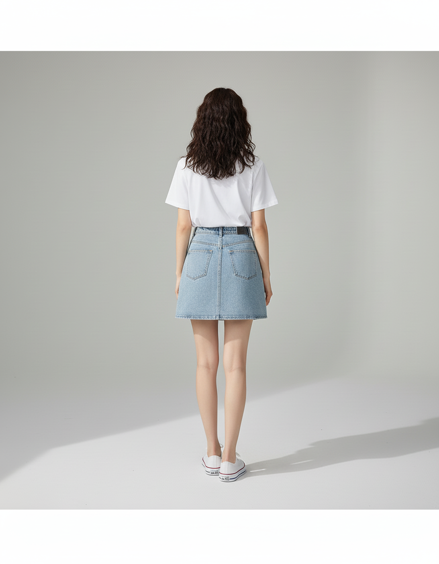 Jupe Jean Bleu Clair Taille Haute Décontractée Relax