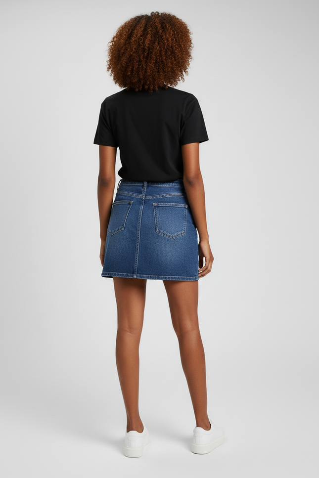 Jupe Jean Délavée Taille Haute Décontractée Souple