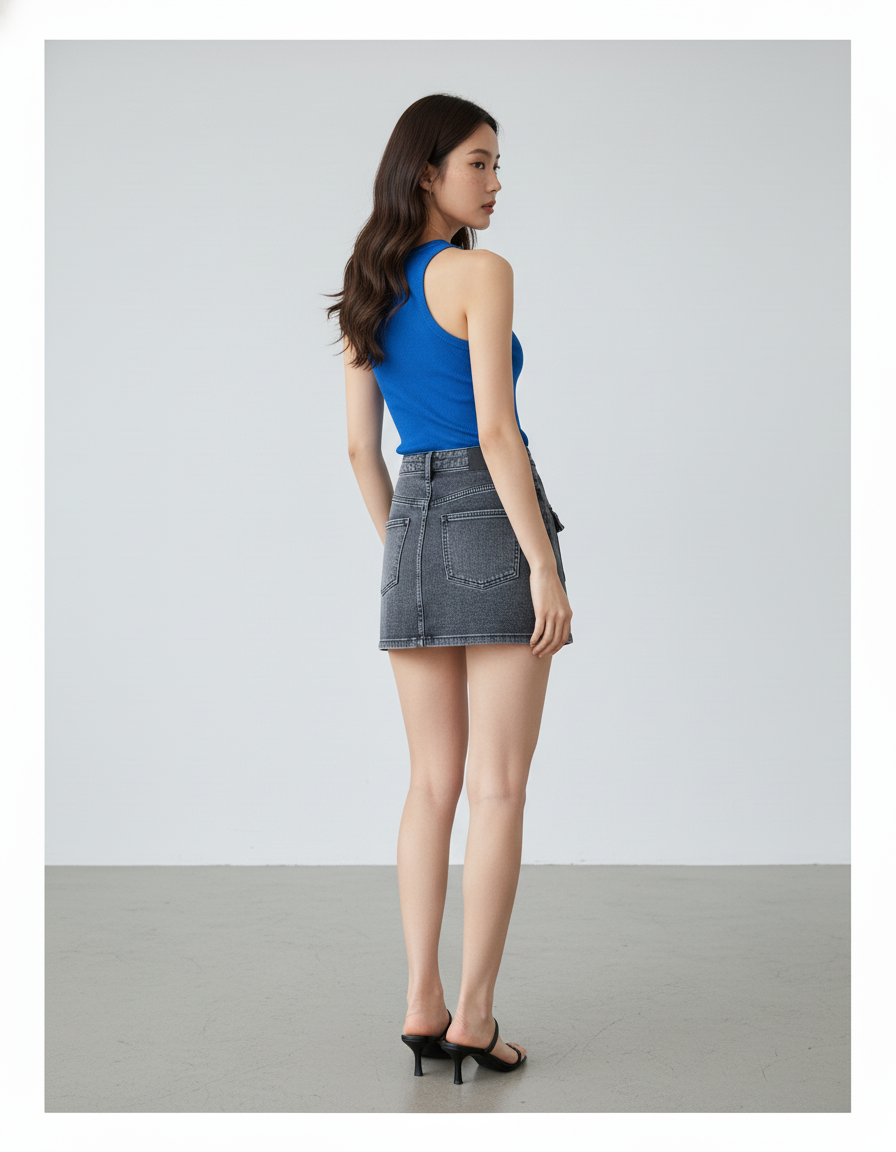 Jupe Jean Gris Délavé Poches Chic