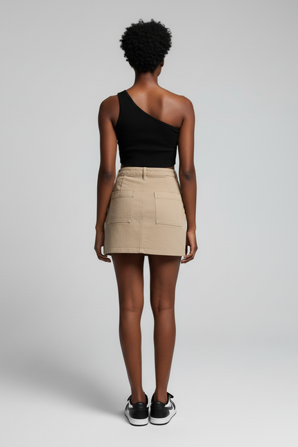 Jupe Jean Beige Poches Cargo Chic