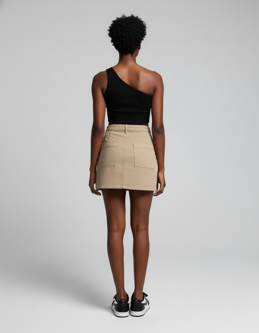 Jupe Jean Beige Poches Cargo Chic