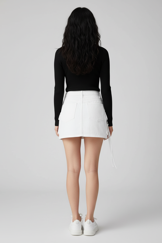 Jupe Jean Blanche Poches Cargo Décontractée