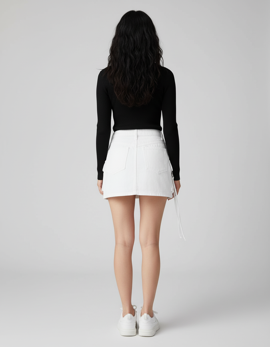 Jupe Jean Blanche Poches Cargo Décontractée