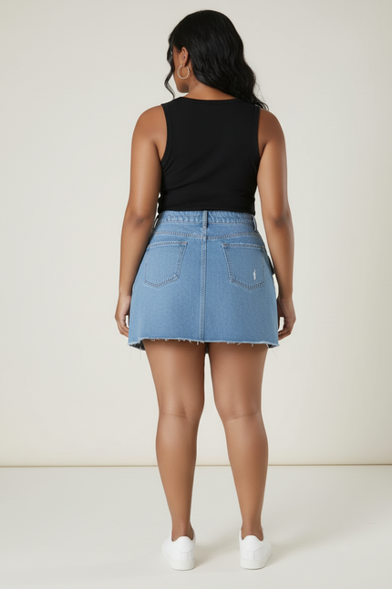 Jupe Jean Délavée Déchirée Décontractée