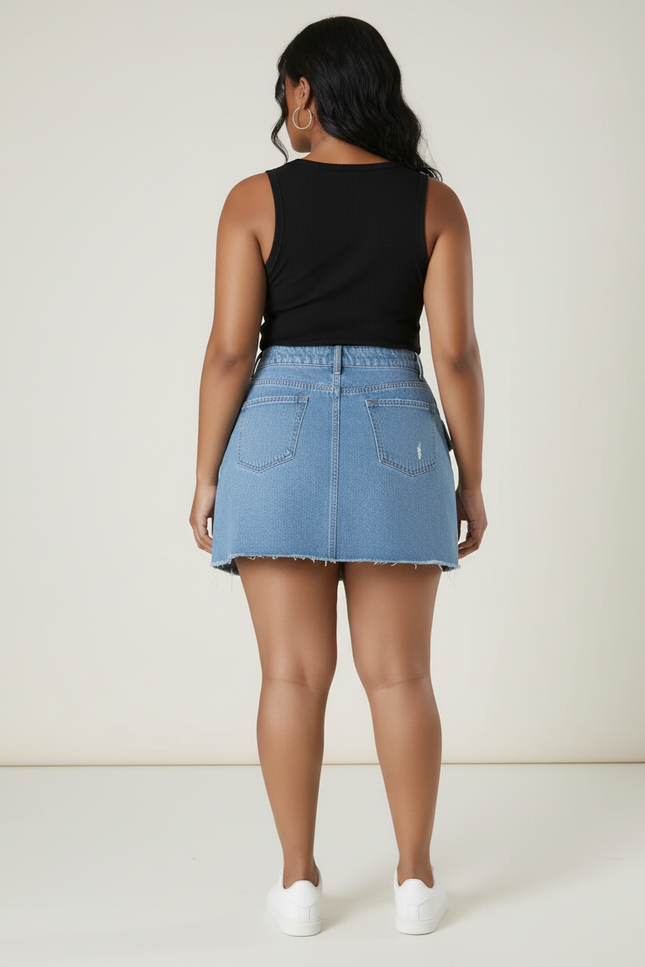 Jupe Jean Délavée Déchirée Décontractée