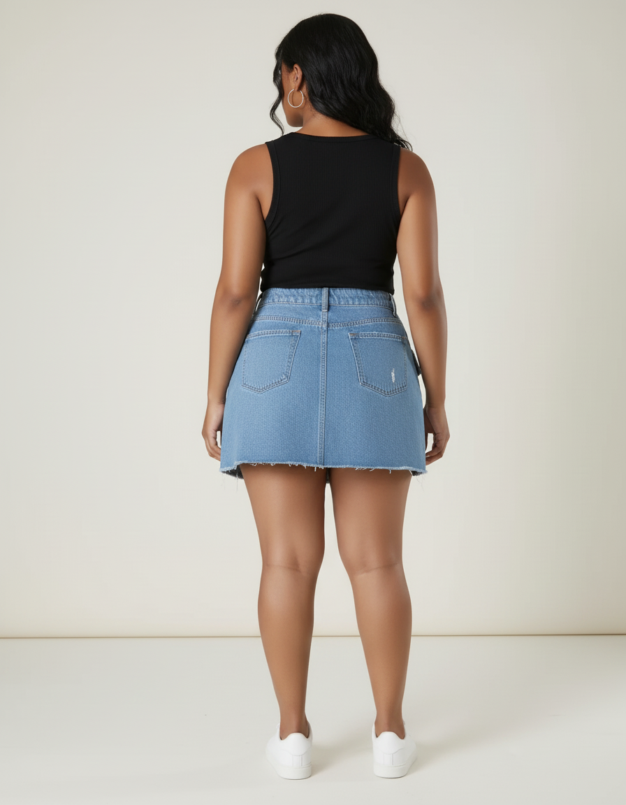 Jupe Jean Délavée Déchirée Décontractée