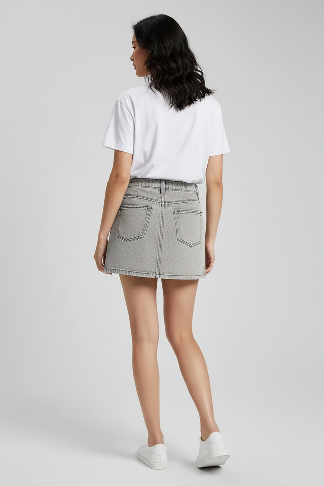 Jupe Jean Gris Délavé Mini Décontractée