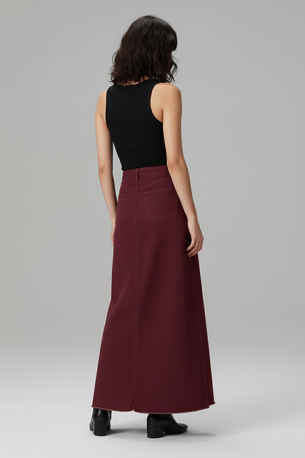 Jupe Jean Longue A-Line Bordeaux Chic