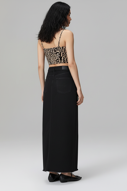 Jupe Jean Noire Longue A-Line Chic