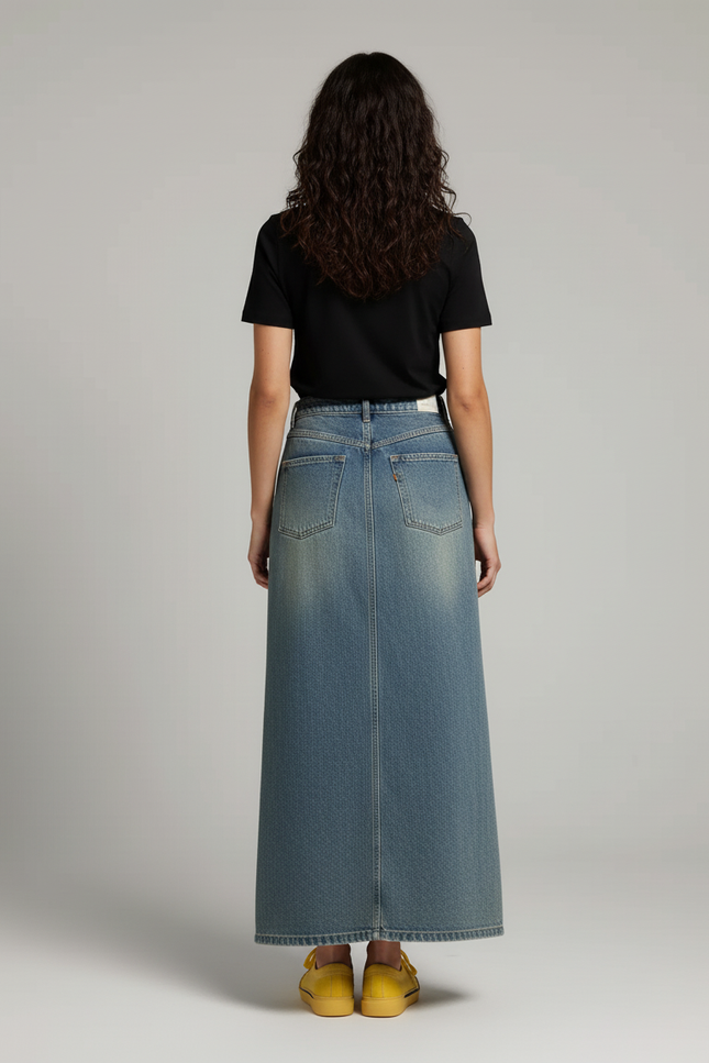 Jupe Jean Longue Délavée Décontractée