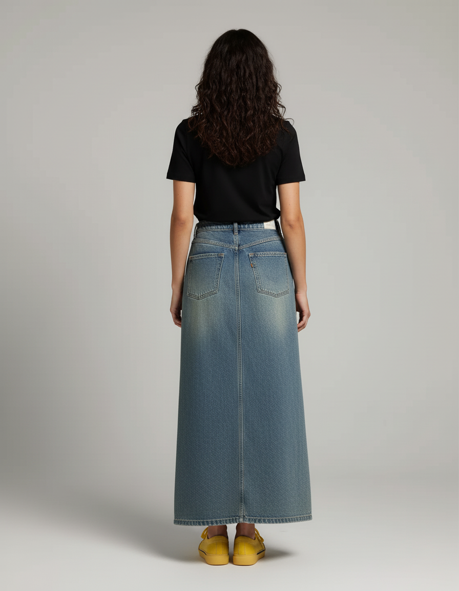 Jupe Jean Longue Délavée Décontractée
