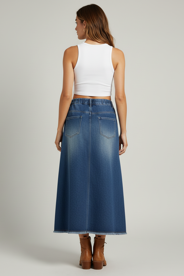 Jupe Jean Longue Évasée Fluide Agréable