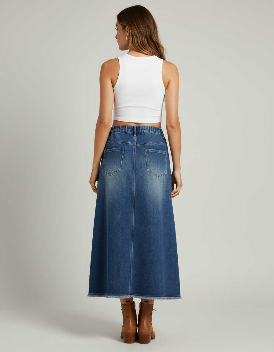 Jupe Jean Longue Évasée Fluide Agréable