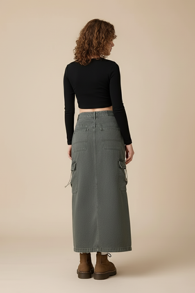 Jupe Jean Grise Poches Cargo Tendance