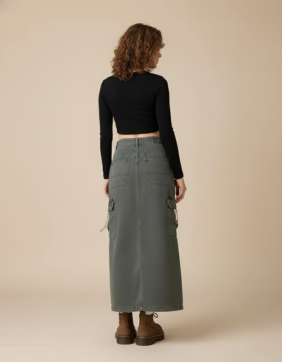 Jupe Jean Grise Poches Cargo Tendance