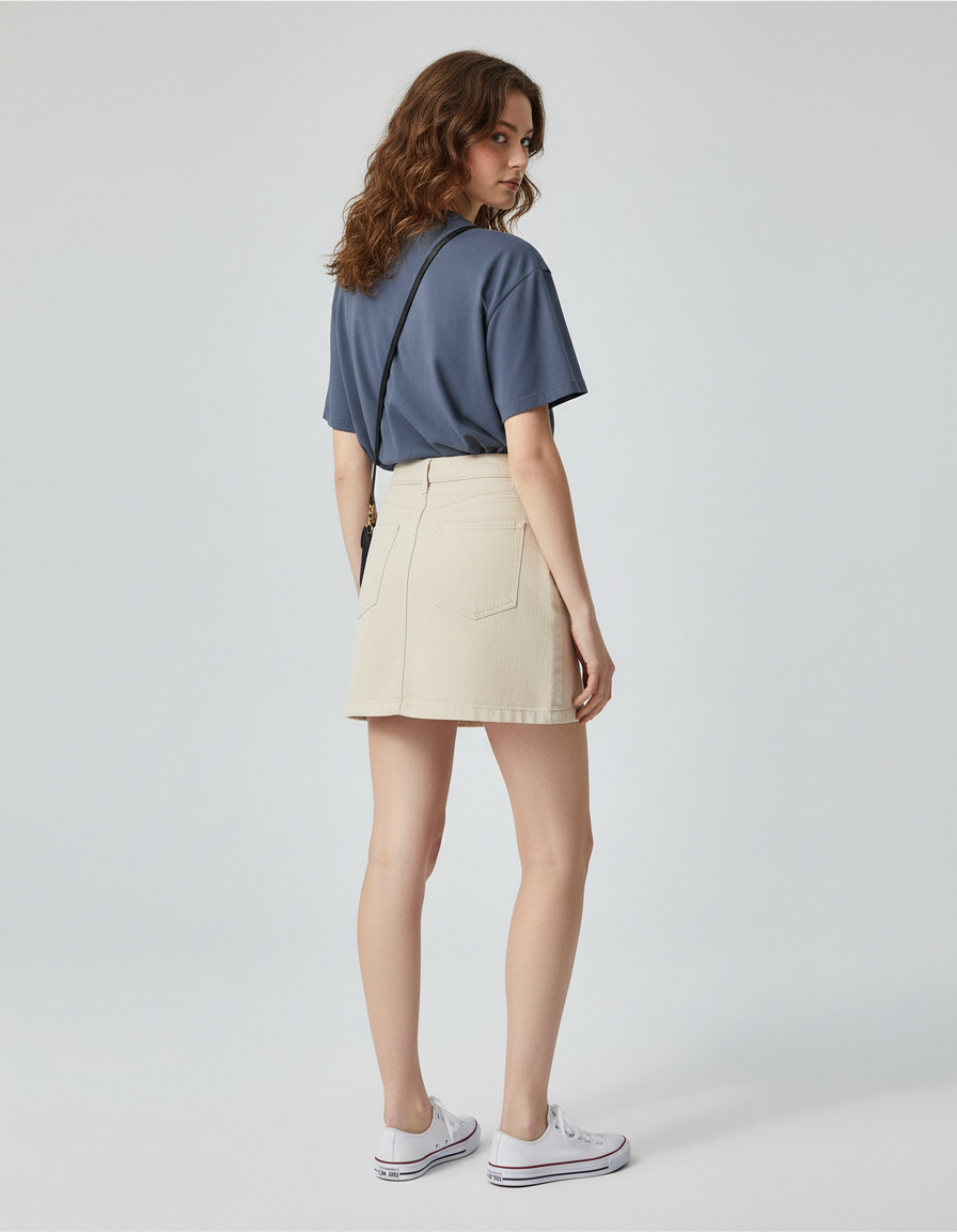 Jupe Jean Beige Mini Décontractée