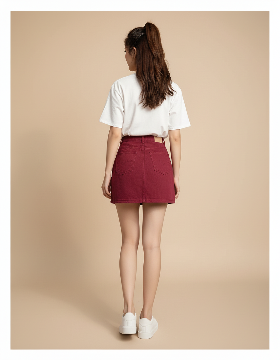 Jupe Jean Rouge Bordeaux Mini Décontractée