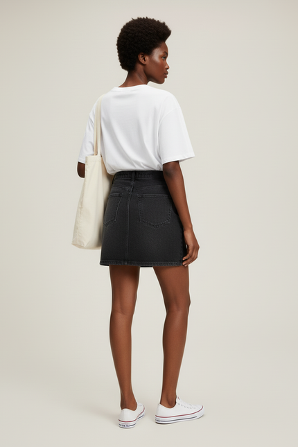 Jupe Jean Noir Délavé Mini Décontractée