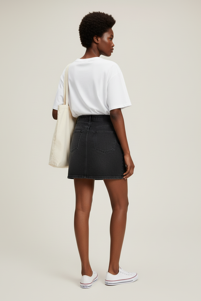 Jupe Jean Noir Délavé Mini Décontractée