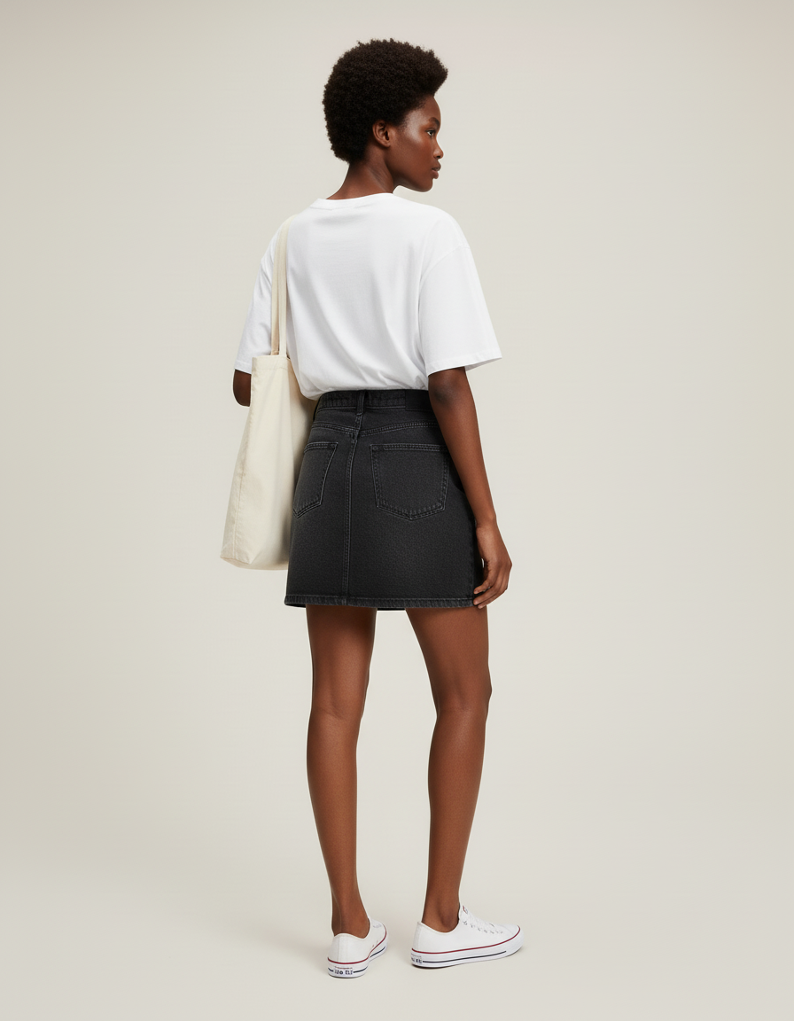 Jupe Jean Noir Délavé Mini Décontractée