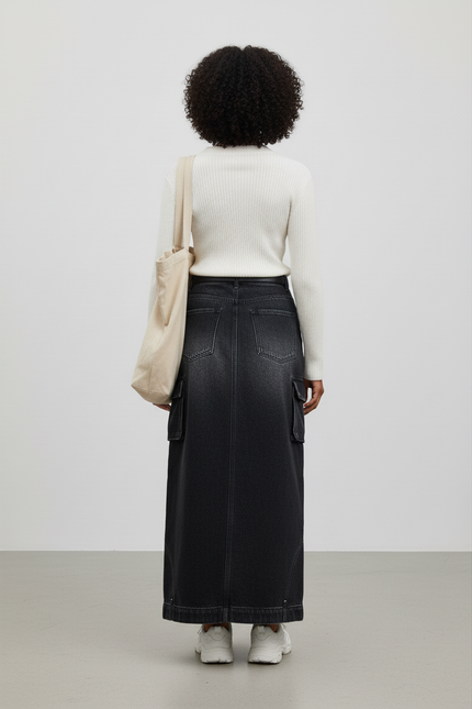 Jupe Jean Gris Délavé Cargo Décontractée