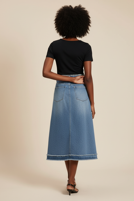 Jupe Jean Midi Frangée Tendance