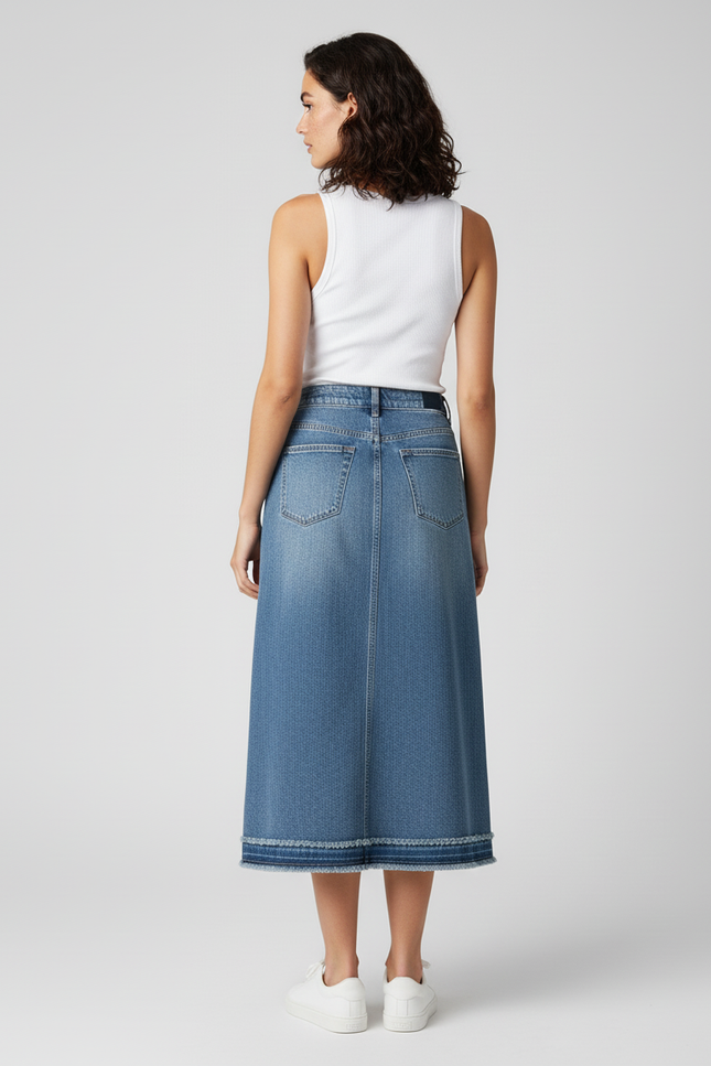 Jupe Jean Mi-Longue Ourlet Brut Décontractée