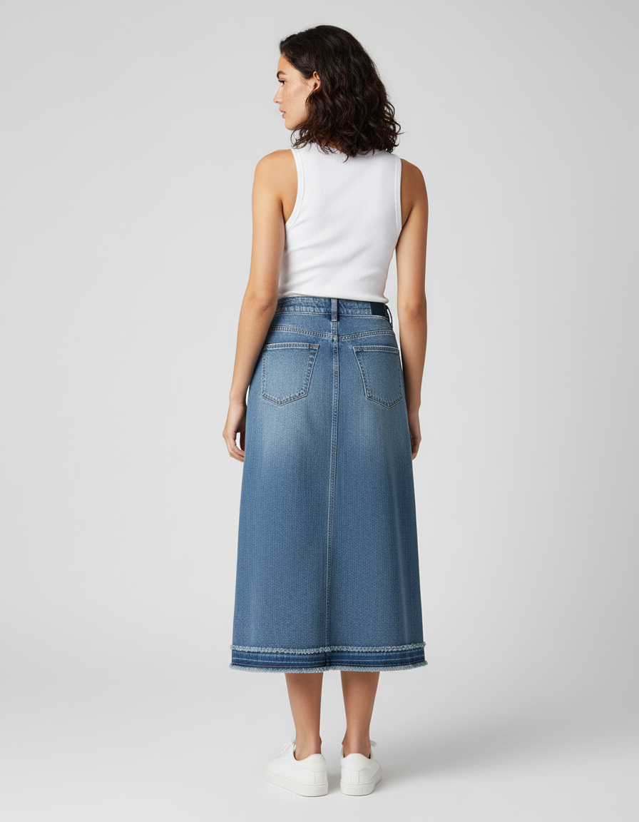 Jupe Jean Mi-Longue Ourlet Brut Décontractée