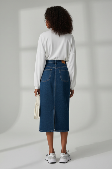 Jupe Jean Midi Taille Haute Chic