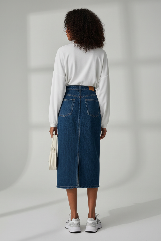 Jupe Jean Midi Taille Haute Chic