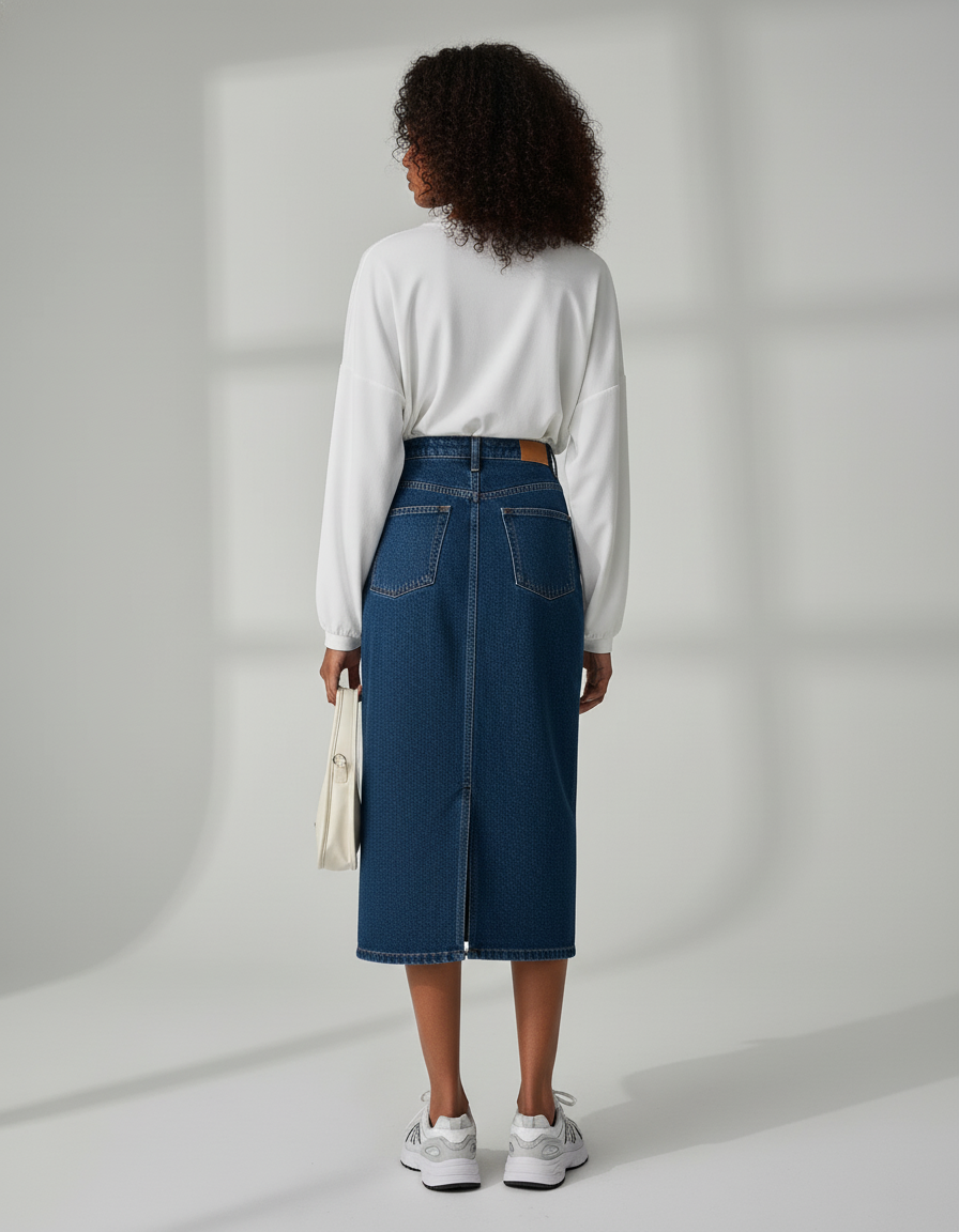 Jupe Jean Midi Taille Haute Chic