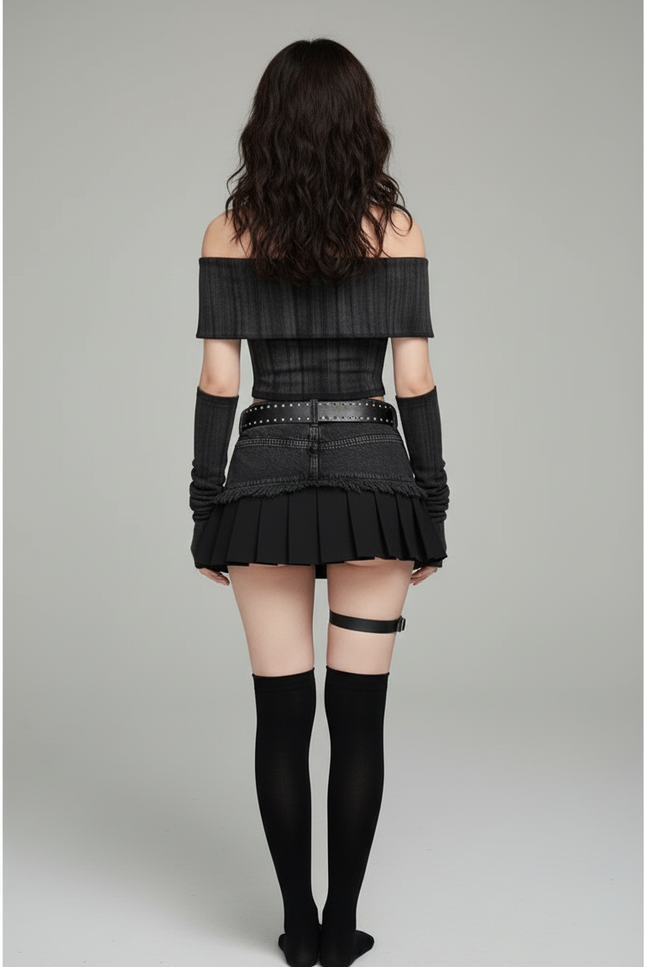 Jupe Jean Délavée Plissée Goth