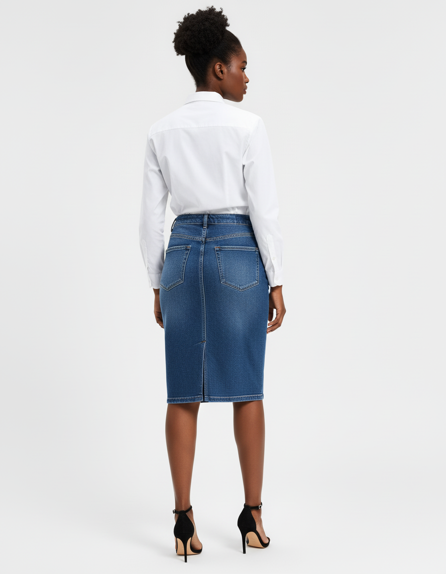 Jupe Jean Droite Mi-Longue Chic