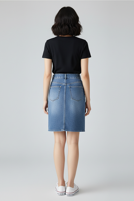 Jupe Jean Bleu Clair Taille Haute Décontractée