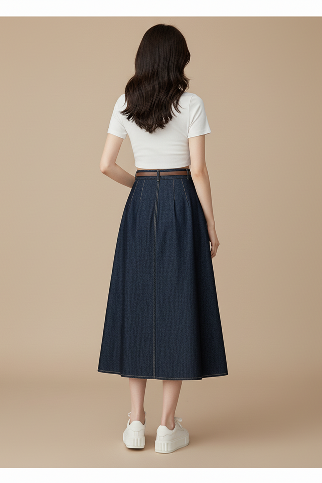 Jupe Jean Bleu Foncé Évasée Décontractée